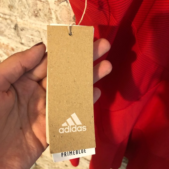Adidas NWT “Primeblue” Red Tennis Dress with Sparkly Purple Straps, Size Large - Picture 6 of 7